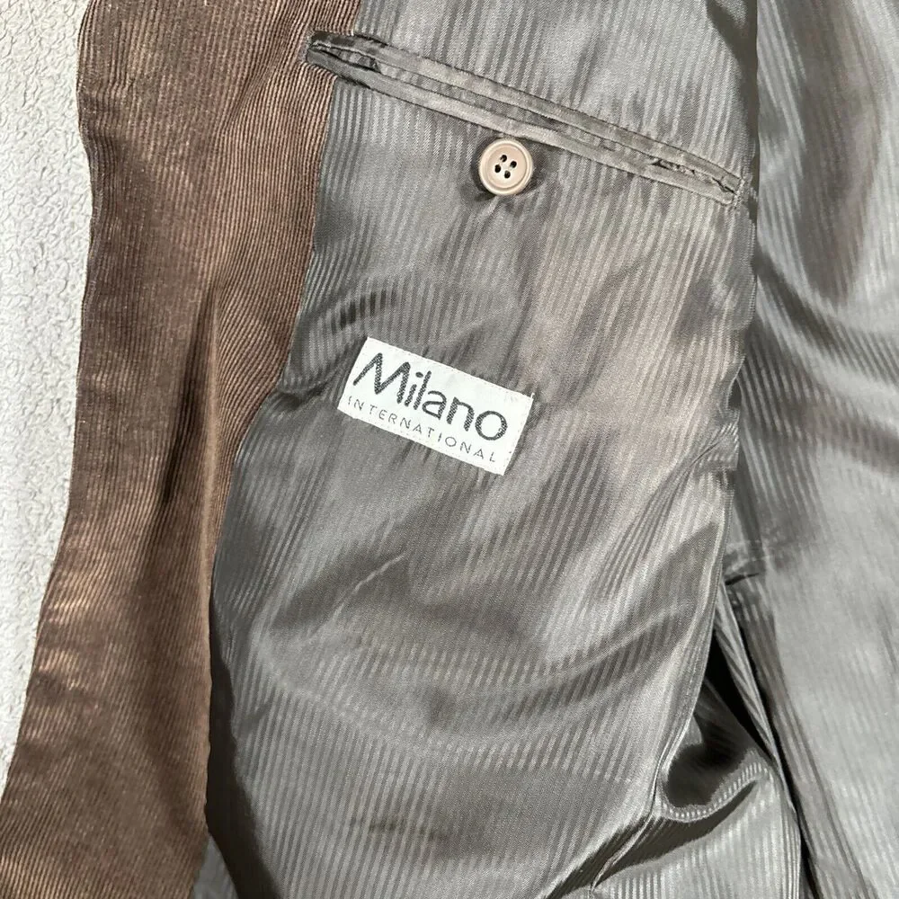 Milano Men’s Brown Corduroy Blazer 3 Button Inside Pen Pocket Size 44‎ Chest